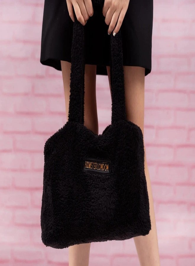 هاستر حقائب هامستر لندن الأنيقة واللطيفة المصنوعة من الفرو للنساء | حقيبة يد للبنات (أسود، المقاس: 40 × 10 × 27 سم) - Image 4